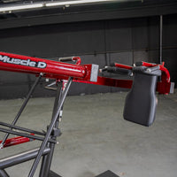 Thumbnail for Red and black pendulum squat machine with 