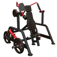 Thumbnail for Black and red Power Leverage V2 Pullover machine with padded seat and backrest, weight plate holders.
