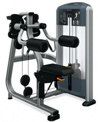 Thumbnail for Gray and black Precor lateral raise machine with a weight stack and padded seat.