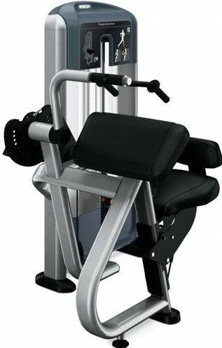 Precor Discovery Series Selectorized Triceps Extension machine with black pads and silver frame.