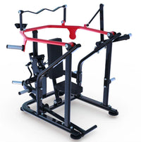 Thumbnail for Black and red overhead triceps extension machine with a padded seat and multiple grip options.