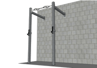 Thumbnail for Gray wall-mounted fitness rig with multi-grip pull-up bar and J-hooks against a concrete block wall.