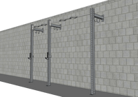 Thumbnail for Three-section wall-mounted fitness rig with pull-up bars and J-hooks against a gray brick wall.