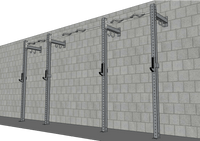 Thumbnail for Gray wall-mounted fitness rig with pull-up bars and J-hooks against a concrete block wall.
