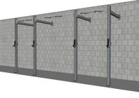 Thumbnail for Gray wall-mounted gym rig with three uprights, pull-up bars, and J-hooks against a concrete block wall.