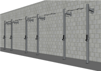 Thumbnail for 24' low profile wall mount rig with multi-grip pull-up bars and J-hooks against a concrete block wall.