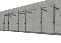 Thumbnail for 24' wall-mounted gym rig with multi-grip pull-up bar, J-hooks, and 3x3 steel uprights against a brick wall.