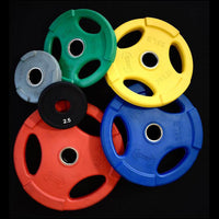 Thumbnail for RUBBER COATED COLORED OLYMPIC PLATES: Rubber Plates, per Pair - Muscle D Fitness - Weights Pairs