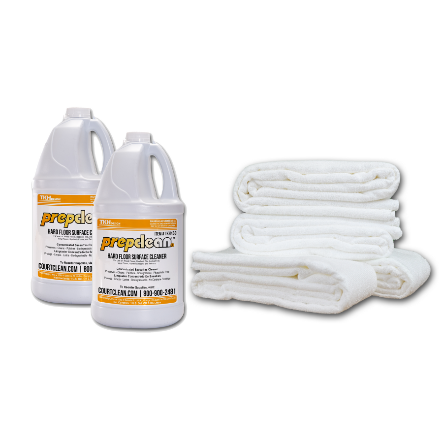 CourtClean Restock Pack with two gallons of cleaner and towels