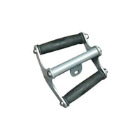 Thumbnail for Silver rotating low pulley double handle bar with black rubber grips.