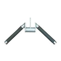 Thumbnail for Silver metal rotating triceps press-down bar with black rubber grips.