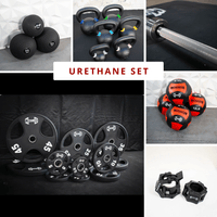 Thumbnail for Collage of weight plates, kettlebells, medicine balls, a barbell, and barbell collars.