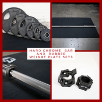 Thumbnail for Hard Chrome Olympic Bar and Olympic Rubber Weight Plate Sets