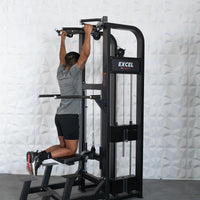 Thumbnail for Man using a black assisted chin/dip combo machine with a knee pad and functional handles.