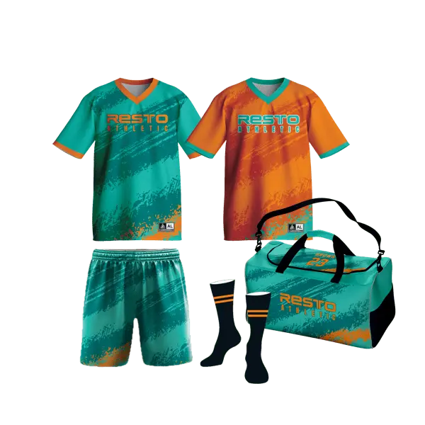 Home and Away Jersey (Short Sleeve, V-neck), Shorts, Socks, and Duffle Bag Kit