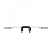 Thumbnail for Silver Olympic safety squat bar with thick black pads and handles.