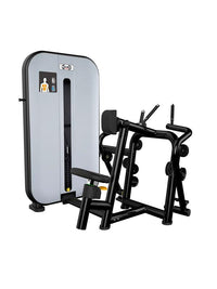 Thumbnail for Black and gray seated row machine with adjustable seat and pin selectorized weight stack.