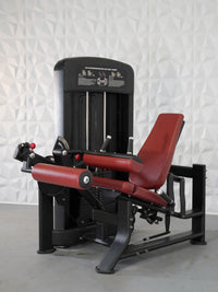 Thumbnail for Black leg extension and curl combo machine with red padded seat and rollers.