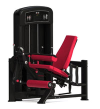Thumbnail for Black and red leg extension and leg curl combo machine with adjustable seat and pin selectorized weight stack.