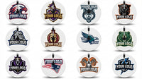 Thumbnail for Round white sweat mops with various animal and sports-themed logos and 
