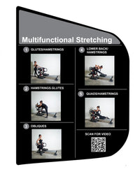 Thumbnail for Black and gray graphic showing 5 different stretching exercises on a 