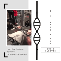 Thumbnail for Black multi-grip barbell with a person using it for bench press in a gym.