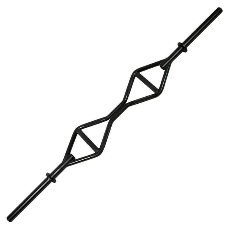 Black multi-grip Olympic bar with two diamond-shaped handles.