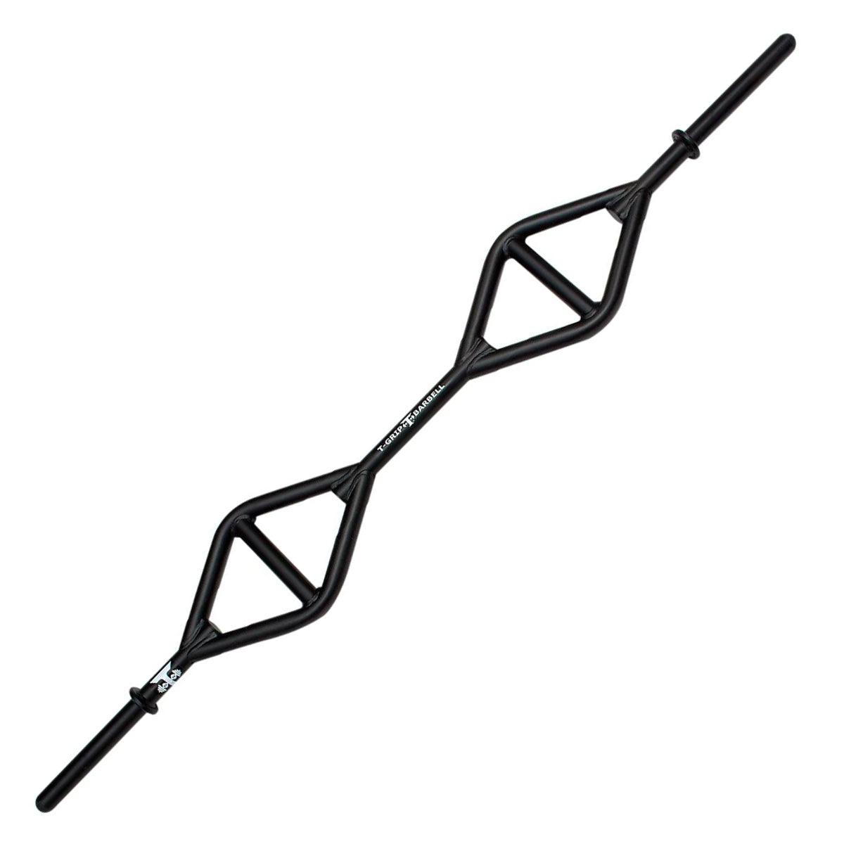 Black multi-grip barbell with two diamond-shaped handle sections.