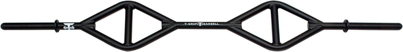 Black multi-grip barbell with two diamond-shaped handles and "TGrip Barbell" text on the center bar.