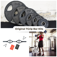 Thumbnail for Multi-grip bar, weight plates, and man lifting weights in a gym.
