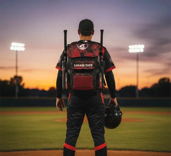 Custom Baseball & Softball Backpack with dual compartments, shoe pocket, and 4 bat sleeves.