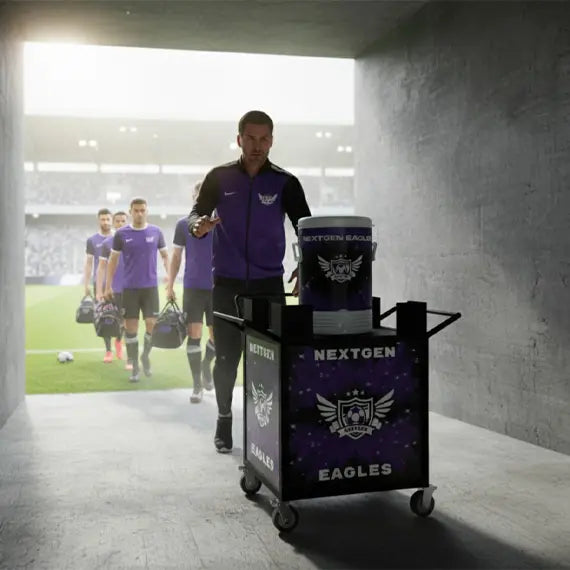 Custom adjustable hydration cart with team logo – durable mobile design