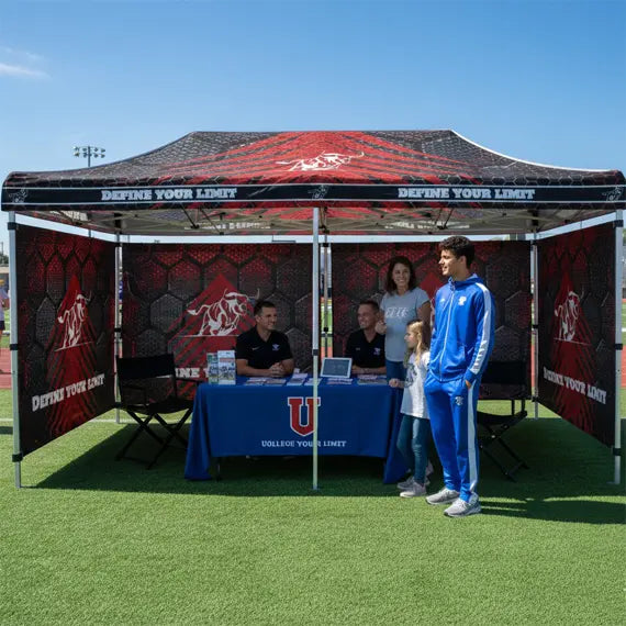 Custom 10' x 20' outdoor event tent with team logo and durable design