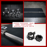 Thumbnail for Olympic bar, urethane weight plates, and barbell collars.