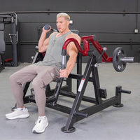 Thumbnail for Man using a red and black triceps extension machine with a hammer grip, performing an exercise.