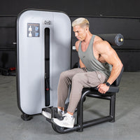Thumbnail for Man using a gray and black ab/back combo machine with pin selectorized weights.