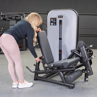 Thumbnail for Vogue Leg Extension/Prone Leg Curl Combo - Muscle D Fitness - Seated - Adjustable - Pin Selectorized - Quads Hamstring Machine