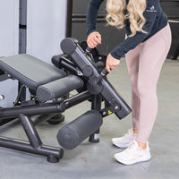 Thumbnail for Vogue Leg Extension/Prone Leg Curl Combo - Muscle D Fitness - Seated - Adjustable - Pin Selectorized - Quads Hamstring Machine