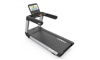 Thumbnail for Black and silver commercial treadmill with a large touchscreen display showing colorful icons.