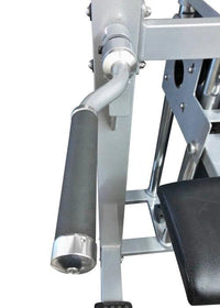 Thumbnail for Close-up of a silver chin-dip assist machine with a black padded handle and seat.