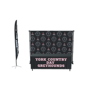 Thumbnail for Black custom backdrop, table cover, and feather flag with 