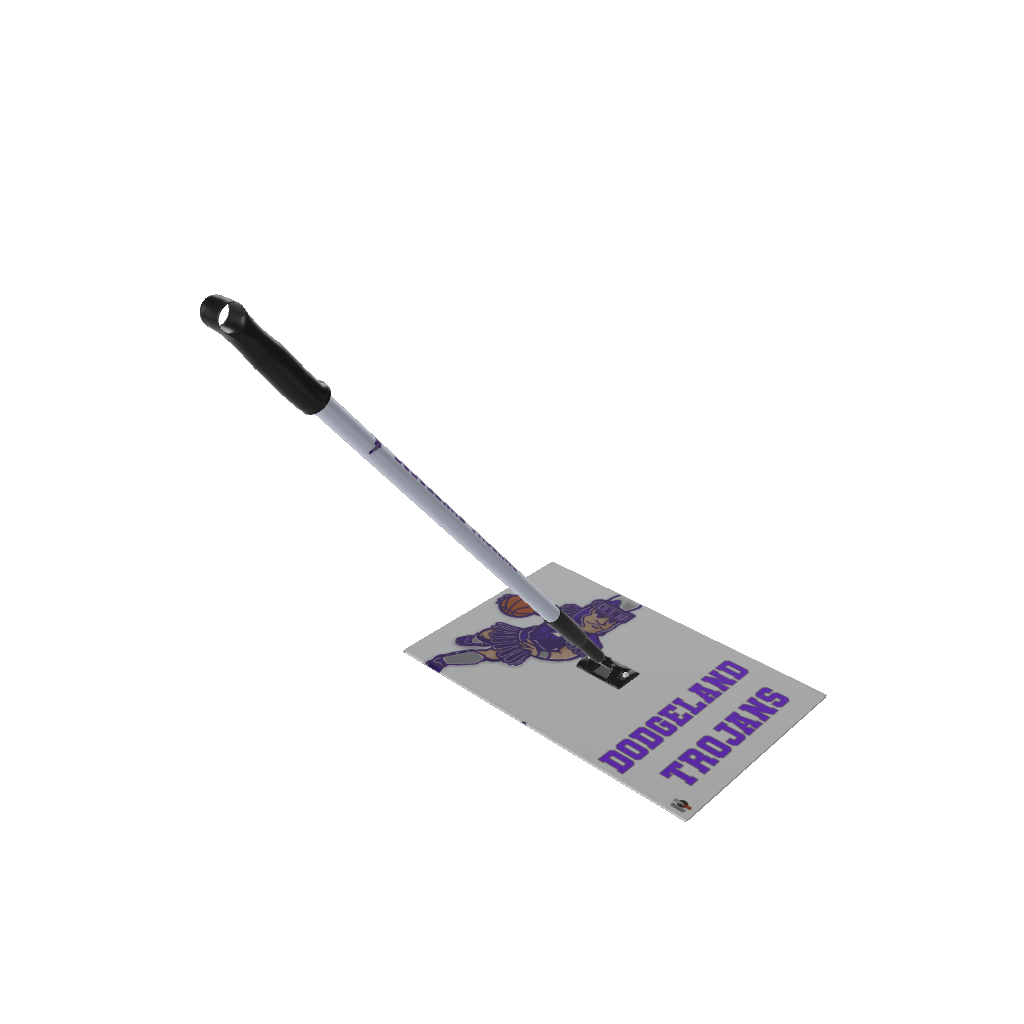 Custom rectangle sweat mop with "Dodgeland Trojans" and a purple basketball player logo.