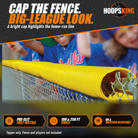Thumbnail for Yellow FenceCrown corrugated topper capping a chain-link fence in front of cheering youth baseball players in blue caps
