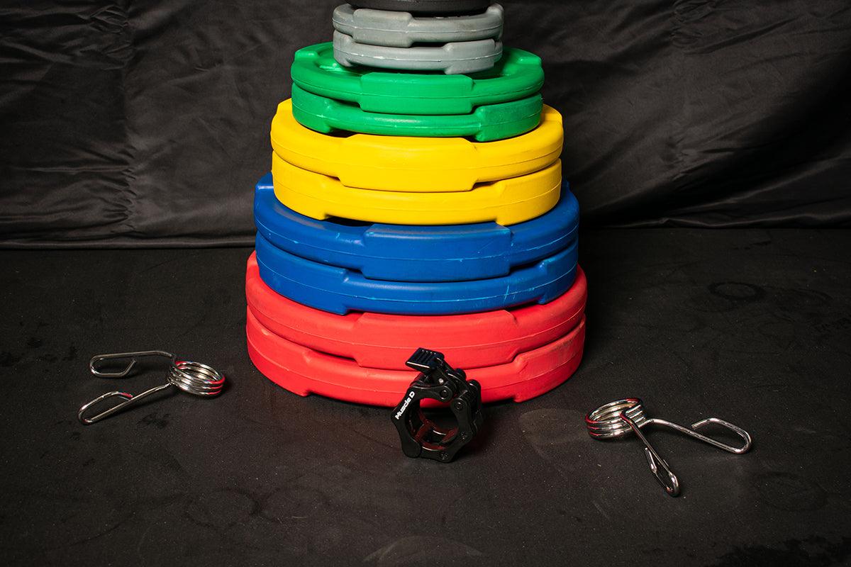 RUBBER COATED COLORED OLYMPIC PLATES: Rubber Plates, per Pair - Muscle D Fitness - Weights Pairs