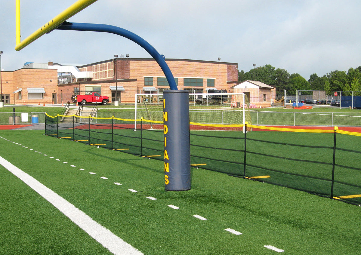 Temporary above ground fencing behind endzone
