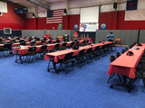 Blue carpet tiles dress up and protect gymnasium for banquest