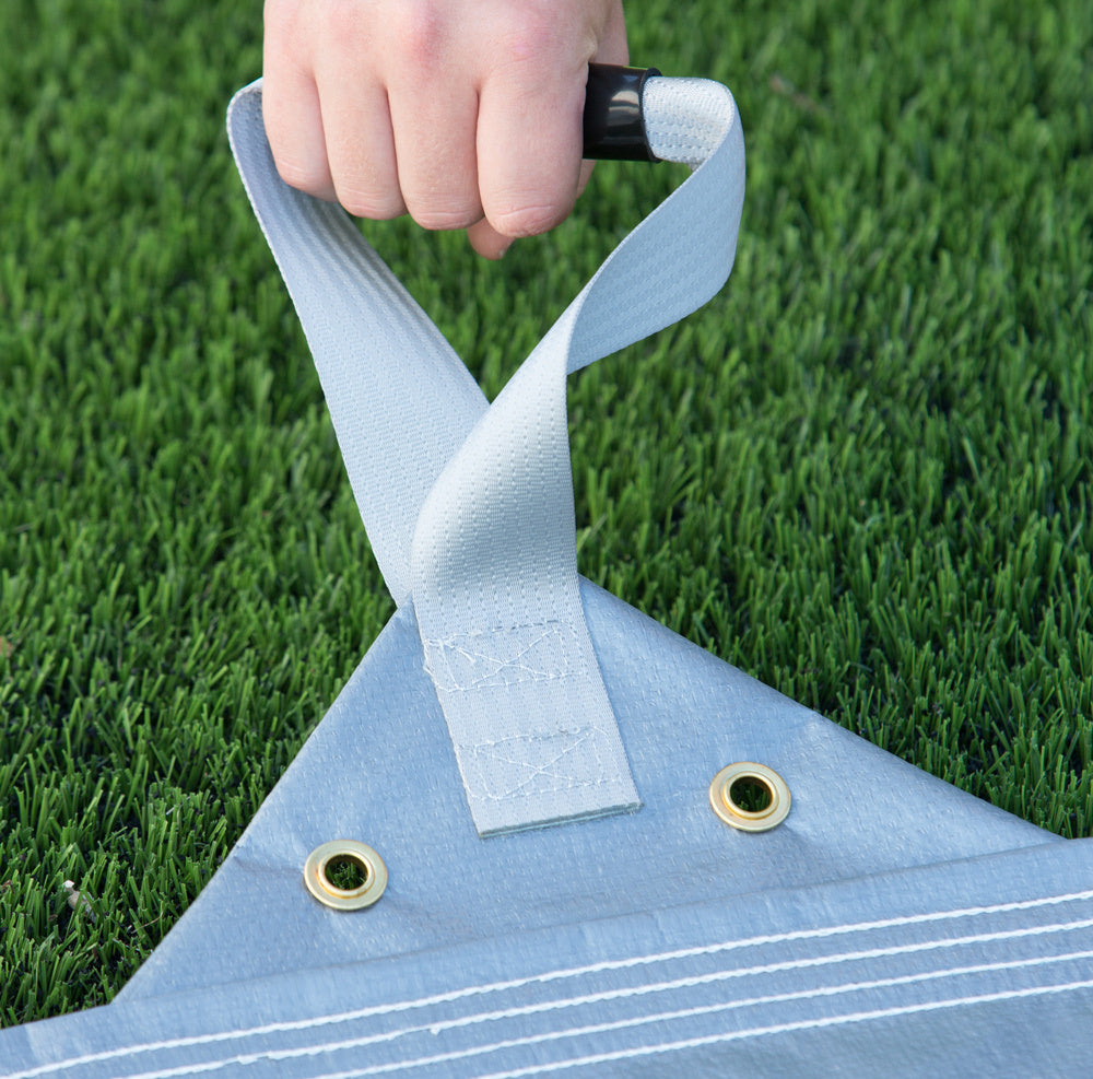 Rugged handle for transporting infield rain tarp