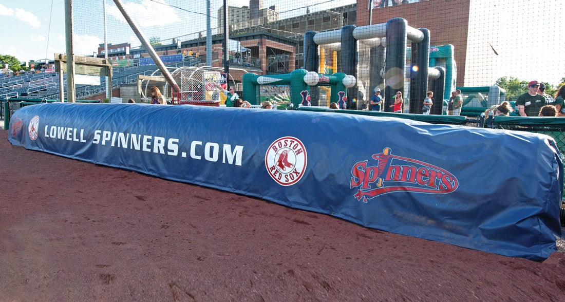 Infield tarp roller with custom printed cover