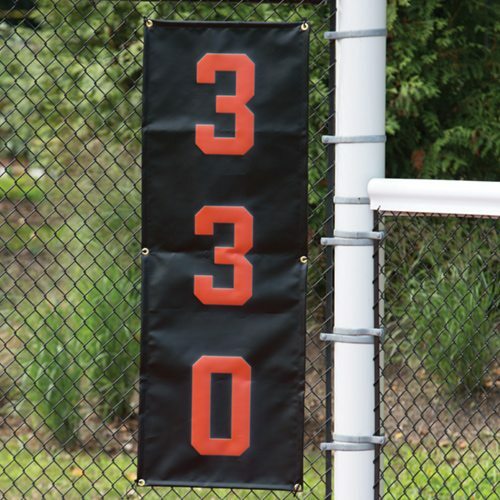 Printed Vinyl Outfield distance banner - 330 Orange on Black