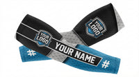 Thumbnail for Customizable arm sleeve with logo, name, and number placeholders on a white background